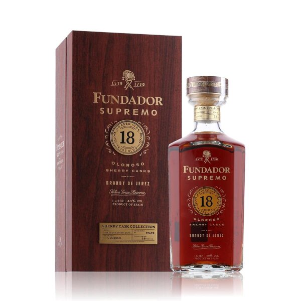 Fundador 18 Years Supremo Oloroso Brandy de Jerez 1l in Geschenkbox aus Holz