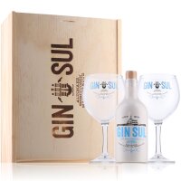 Gin Sul Dry Gin 0,5l in Geschenkbox aus Holz mit 2...