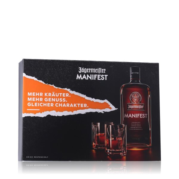 Jägermeister Manifest Kräuterlikör 38% Vol. 0,5l in Geschenkbox mit 2 Gläsern
