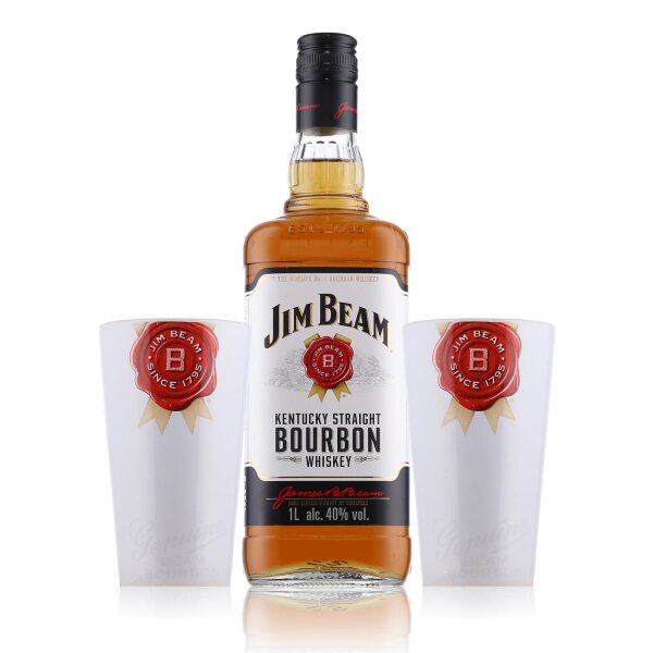 Jim Beam Kentucky Straight Bourbon Whiskey 1l im Set mit 2 Tonbechern