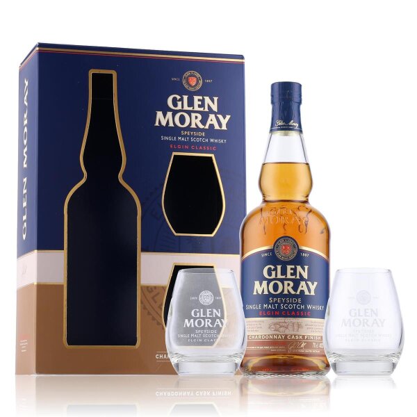 Glen Moray Elgin Classic Chardonnay Cask Finish Whisky 0,7l in Geschenkbox mit 2 Gläsern