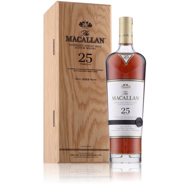 The Macallan 25 Years Sherry Oak Cask Whisky 2022 43% Vol. 0,7l in Geschenkbox