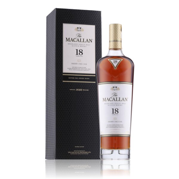 The Macallan 18 Years Sherry Oak Cask Whisky 2022 43% Vol. 0,7l in Geschenkbox