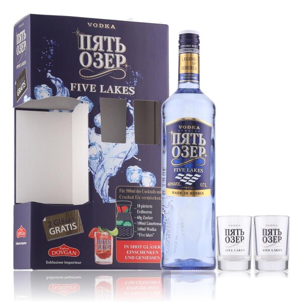 Five Lakes Special Vodka 40% Vol. 0,7l in Geschenkbox mit 2 Gläsern