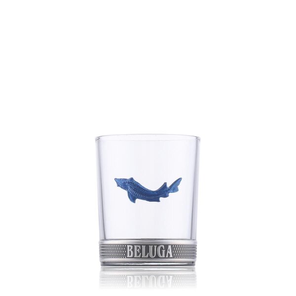 Beluga Noble Glas silber mit blauem Logo